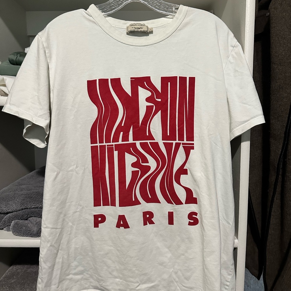 MAISON KITSUNE White Tee with Bold Red Graphic